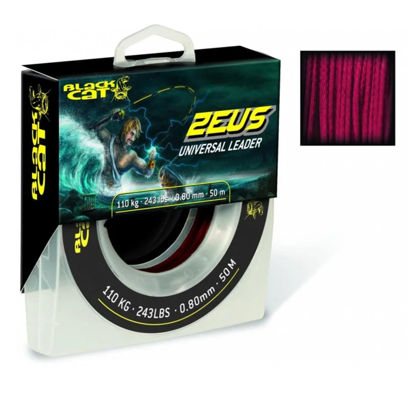 Kracherpreis Black Cat Zeus Universal Leader 50m 110kg 0,80mm rot Geflochtene Waller-Vorfachschnur