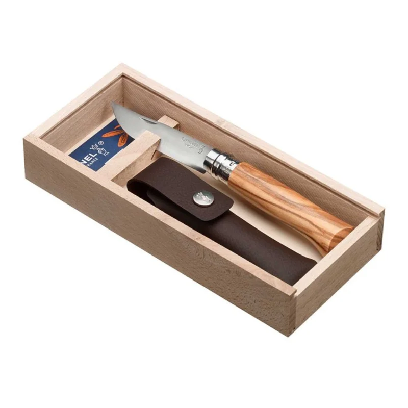 Opinel Geschenkset No 08 Olivenholz Taschenmesser mit Etui Nur Heute