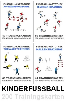 Neue Ware KINDER FUSSBALL SET - 4 Trainingskartotheken (Erwärmung + Technik + Torwart + Hallentraining)
