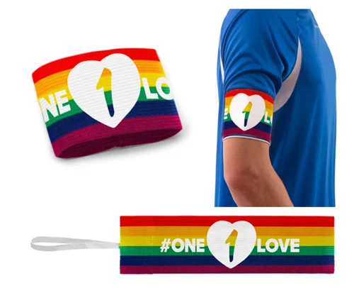 Preisreduziert Kapitänsbinde mit Klett (Junior/Senior) Regenbogen - Aufdruck: ONE LOVE