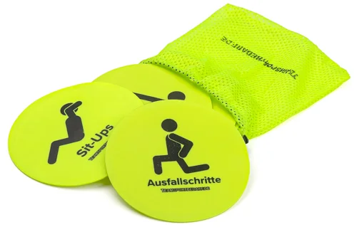 Billig Markierscheiben mit Fitnessübungen ø 15 cm (Neongelb) - 10er Set