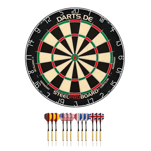 Schneller Versand Darts.de Dartscheibe (Dartboard) - mit 12 Dartpfeilen