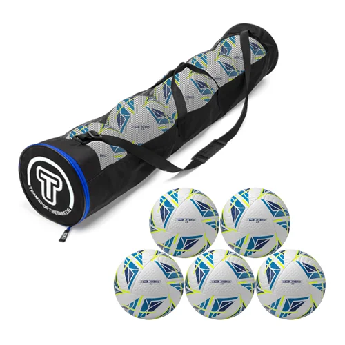 Mega-Angebot 5x T-PRO Hybrid 2.0 (white-blue-yellow) - training balls (size 5) incl. ball tube