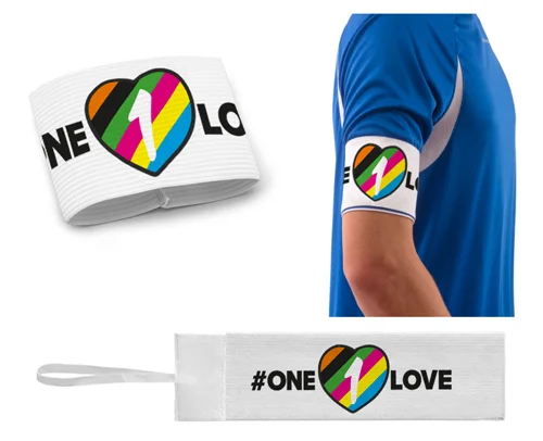 Günstig Fascia da Capitano con Velcro (Junior/Senior) Bianco - Grafica: ONE LOVE