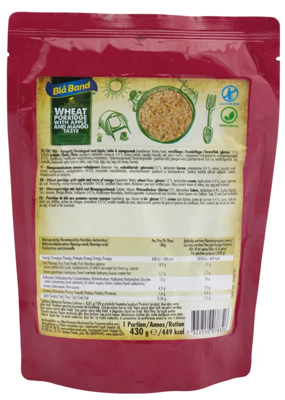 Bla Band Outdoor Meal Wet Pouch - Weizenbrei mit Apfel und Mangogeschmack Neu Im Sortiment