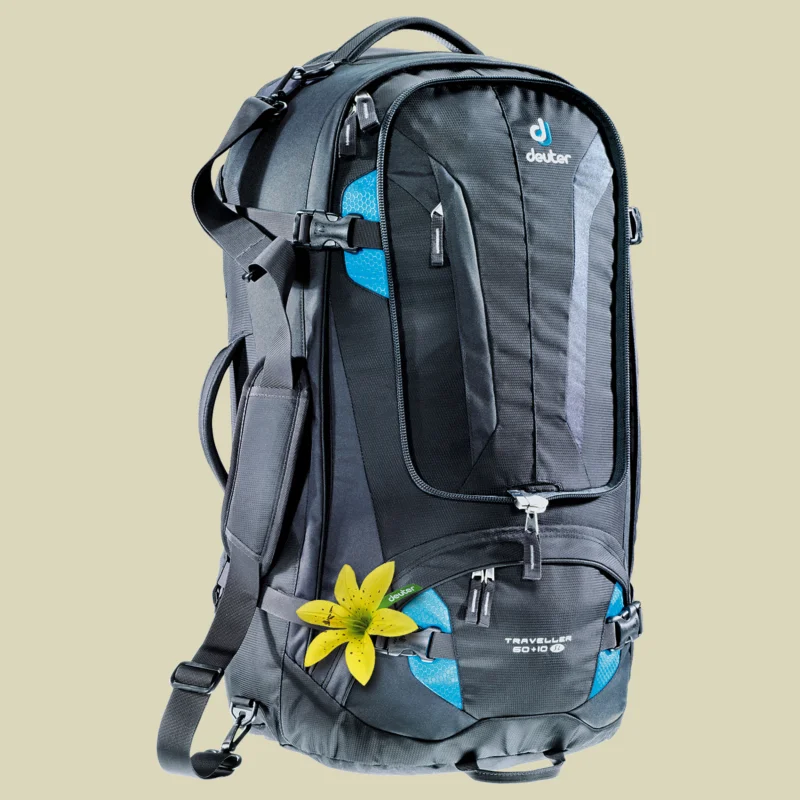 deuterTraveller 60 + 10 SL Volumen 60 + 10 L plus 15 L Daypack Farbe black-turquoise Preiswert