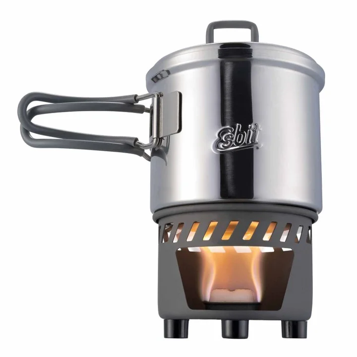 Esbit Trockenbrennstoff-Kochset, 585 ml, Edelstahl- Camping Kochset für Trockenbrennstoff Nur Heute