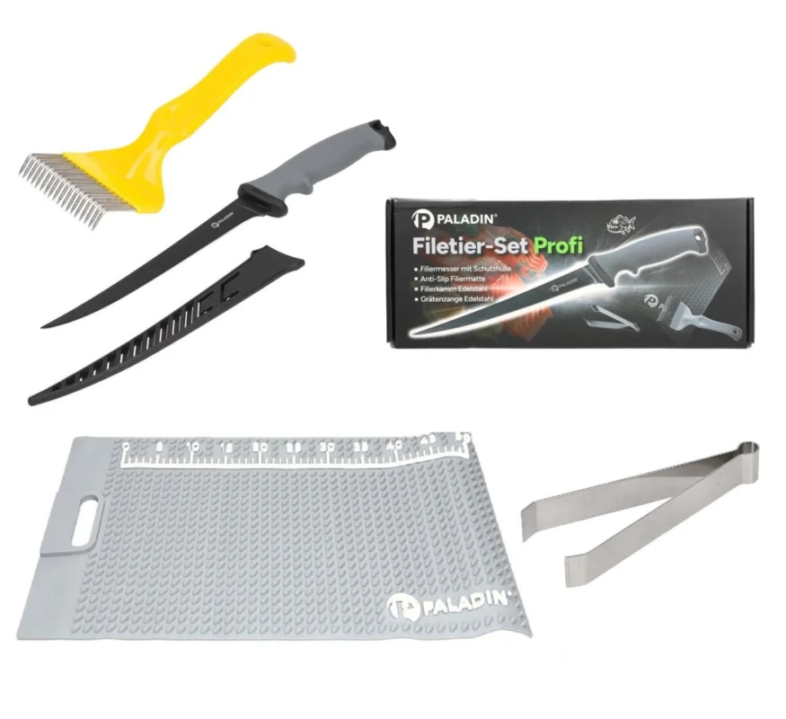 Billig Paladin Filetier-Set Profi Anti-Rutsch Matte + Filetiermesser + Filierkamm + Grätenzange
