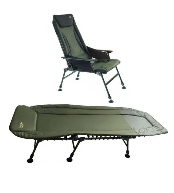 Nur Heute Angelset Carp Spirit Angelliege + Cormoran Stuhl Campingset 6-Bein Liege + Stuhl