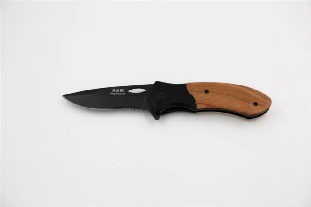 A&M Angelsport Klappmesser 9,5cm mit Holzgriff Angelmesser und Outdoormesser Meistverkauft
