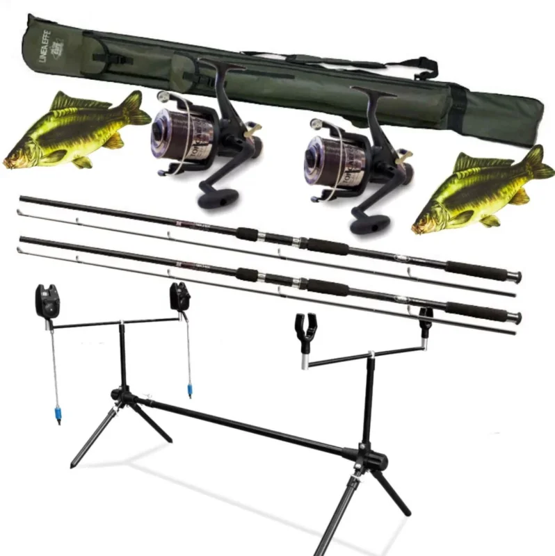 LINEAEFFE Top Carp Angelset 2 Ruten 2 Freilaufrollen + Rodpod + Bissanzeiger + Futteral Preisreduziert