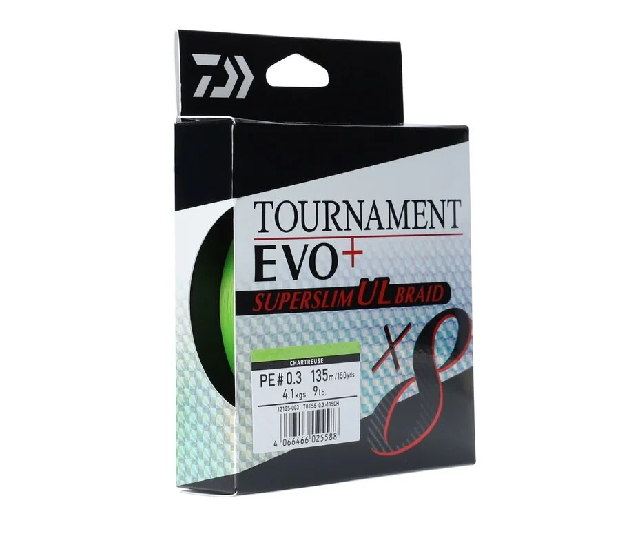 Heißes Angebot Daiwa Tournament X8 Schnur EVO+ SUPER SLIM UL Braid PE0.4 5,4Kg 135m CH geflochtene Schnur