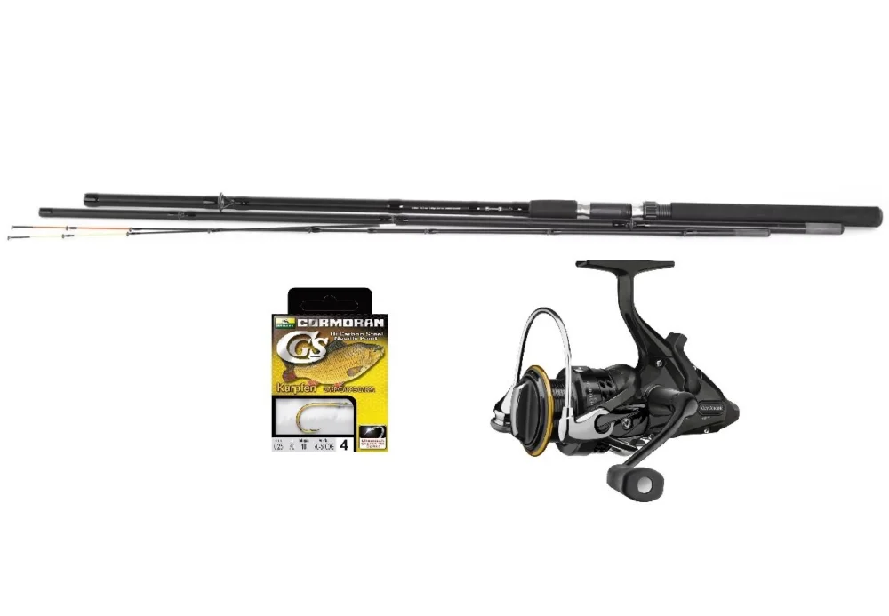 Feedercombo Angelset Feeder Angelrute 3,30m / bis 150g + Cormoran Freilaufrolle + Haken Bestseller