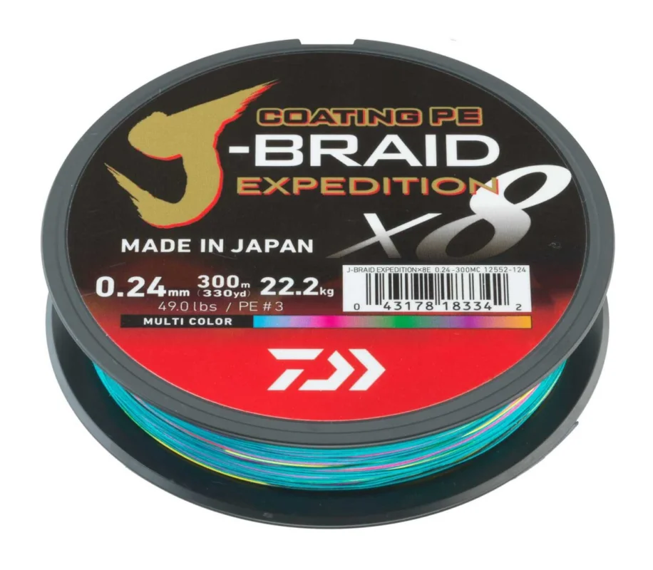 Neuheit Daiwa J-Braid Expedition X8E 0,24mm 22,2Kg 300m multi color geflochtene Schnur