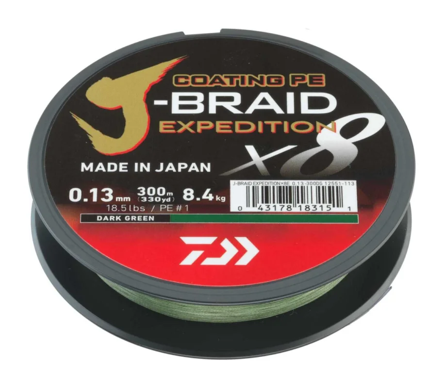 Daiwa J-Braid Expedition X8E 0,18mm 12,3Kg 300m dark green geflochtene Schnur Zertifiziert