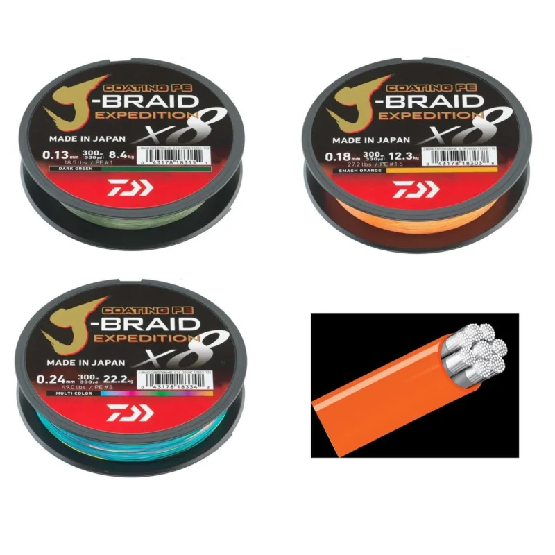 Daiwa J-Braid Expedition X8E 300m geflochtene Schnur green orange multicolor Raubfischangeln Sonderangebot