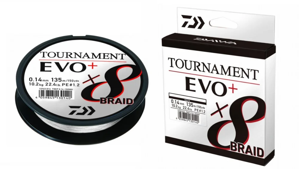 Abverkauf Daiwa Tournament X8 Braid EVO+ 0,10mm / 6,7kg / 135m White Geflochtene Schnur