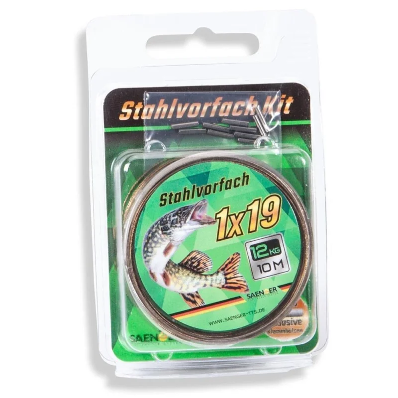 SÄNGER 1x19 Stahlvorfach Kit 10m 6kg Vorfachmaterial inkl.10-Klemmhülsen Raubfisch-Vorfach Saisonangebot