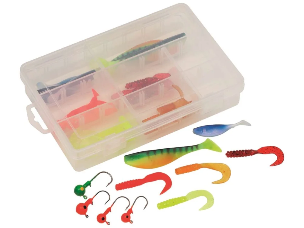 Kinetic Jog Kit Pike/Zander/Perch / 32Pcs Gummifische Softbaits Angelköderset zum Spinnfischen Echt