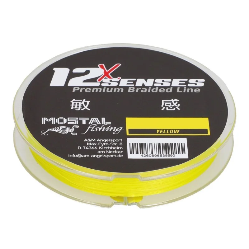 Markenware Mostal 12X Braid Senses 150m 0,10mm / 7kg Premium Braid Gelb Geflochtene Schnur